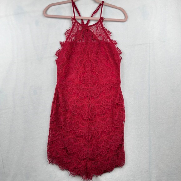 Free People Pants - Free People Intimately Red Lace Halter Romper Medium Sleeveless Party‎ Elegant